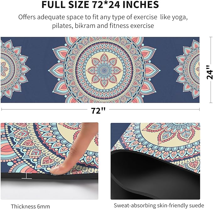 nuveti Yoga Mat Print Extra Thick TPE Non Slip Fitness Exercise Mat with Carrying Bag,72"x24" Extra Thick 6MM Exercise & Workout Mat for Yoga, Pilates Fitness and Floor Exercises
