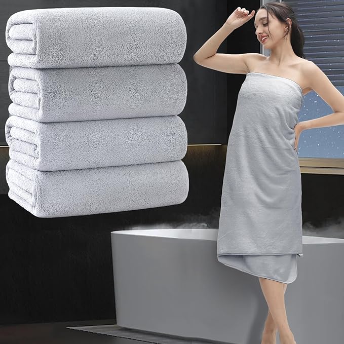 Extra Large Bath Sheet 4 Piece (35"x70")-Ultra Soft Oversized Bath Towel,Bath Sheet Towel Set for Bathroom Hotel,Plush Highly Absorbent Quick Dry Shower Towel Set for Adults,Bathroom Towel Grey