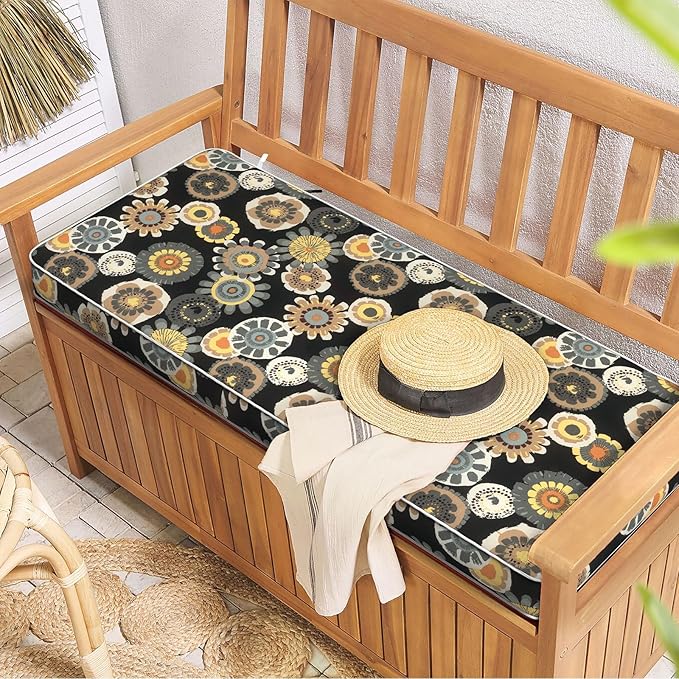 Outdoor Bench Cushion, Patio Furniture Cushion 42 x 18 x 3 Inch, Water Resistant Garden Sofa Swing Pad Settee Loveseat Couch Replacement Cushion, 1 Pack,Black Yellow Crosby