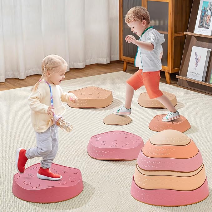 Fanboxk Stepping Stones for Kids,Non-Slip Toddlers Stepping Stones for Promoting Children's Balance Coordination Skills,Obstacle Courses Sensory Toys Outdoor or Indoor Play for Kids 3-8