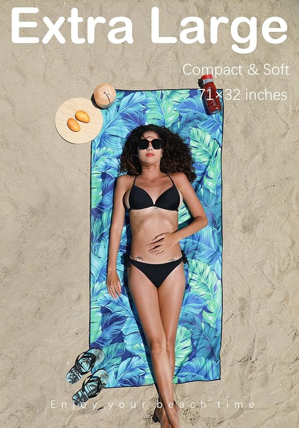 2 Pack Microfiber Thin Lightweight Beach Towel Sand Free Quick Dry Absorbent Compact Towels for Swimming Pool Camping Beach Accessories Large Easy Pack Travel Things for Vacation Essentials Adult Gift