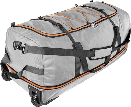110L/140L Expandable Soft-Sided Foldable Duffle Bag with 2 Rubber Wheels,Packable 32” Rolling Carry-On with Multi-Pockets & Compartments,Grey