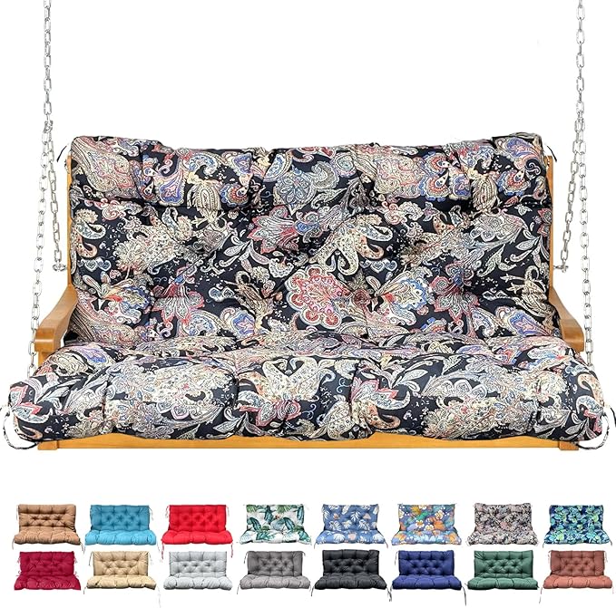 Porch Swing Cushion with Backrest,Waterproof Bench Cushion for Outdoor Furniture,2-3 Seater Replacement Thickened Swing Cushion with Ties,Patio,Outdoor,Backyard and Garden (Vintage Paisley,40x40")