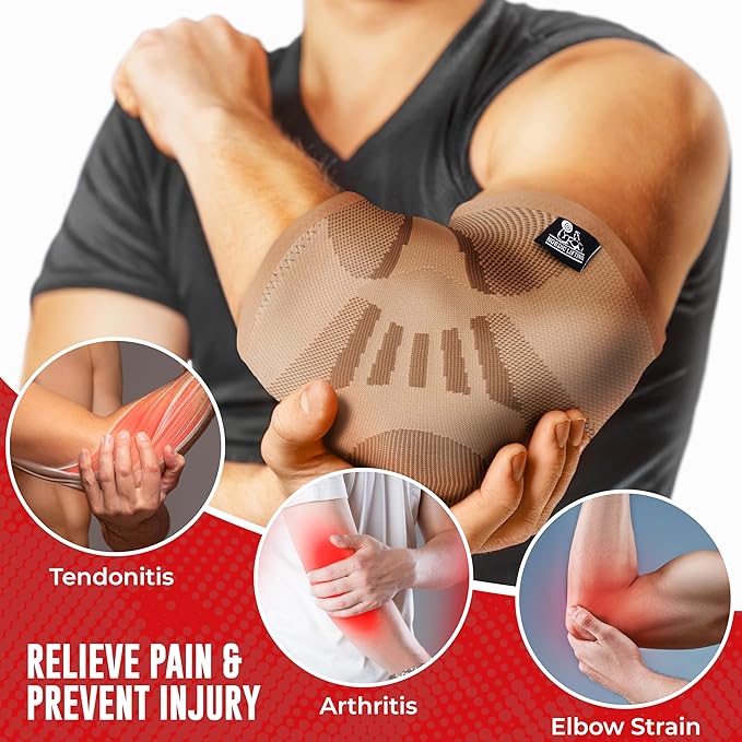 Nordic Lifting Elbow Compression Sleeves (1 Pair) for Men & Women - Support for Pain Relief, Tendonitis, Golfer’s & Tennis Elbow - Weightlifting Brace for Workout, Arm & Joint Recovery