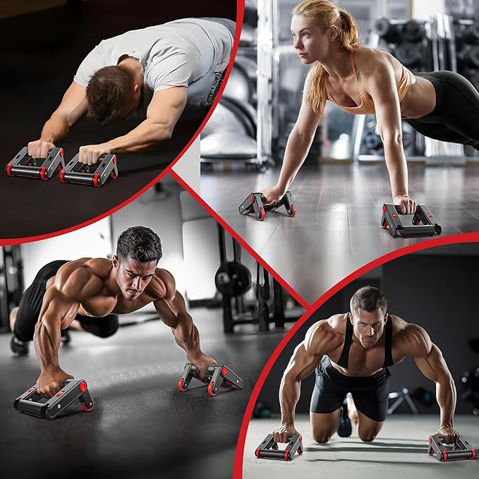 Heavy-Duty Push Up Bars & Ab Roller Wheel Set – 2-in-1 Core Strength Training Equipment for Home Gym, 500LB Capacity, Non-Slip Handles with Knee Pad for Men and Women