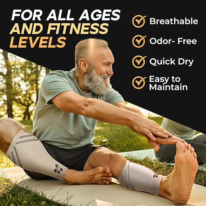 CopperJoint Running Calf Compression Sleeve Women – Easy-On Footless Calf Compression Sleeves for Men, Support Mens Leg Sleeves for Runners, Basketball, Sports, Copper Infused Nylon - Grey, Large