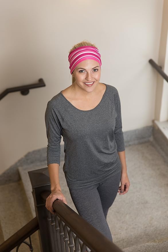 RiptGear Stretch Sport Headband for Women (Pink Solid and Striped) — Non-Slip Sweat Wicking Fabric Great for Yoga, Running or The Gym — Soft Headband That Fits Most Head Sizes — (2-Pack)