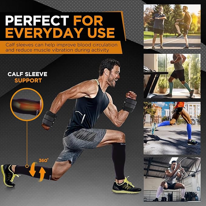 Doc Miller Compression Calf Sleeve for Men & Women, Premium Medical Grade, 15-20mmHg Graduated Support for Running, Calf Tear, Shin Splints, Knee High, Calf Sleeves, 1 Pair