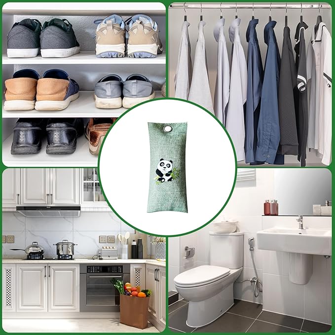 4 Pack charcoal odor absorber,Bamboo Charcoals Air Purifying Bag Charcoals Deodorizer Eliminator for Strong Odors in Car, Closet, Shoe, Basement (75G*4 Pack Panda, Unscented)