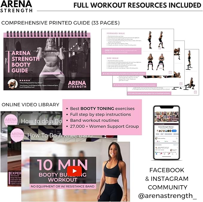 Arena Strength Fabric Booty Bands - Fabric Exercise Bands for Legs and Butt | Fabric Resistance Bands | Hip Resistance Bands with Workout Guide and Carry Case