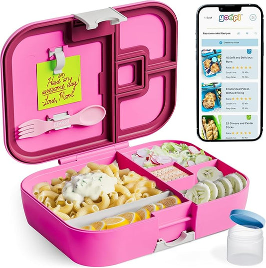 YOOPI Bento Box for Kids, Leak-Proof, BPA-Free School Bento Lunch Box Containers with Compartments. Online Healthy Meal Planning, Durable, Easy-Clean, Eco-Friendly Lunchbox for Boys & Girls (Fuchsia)
