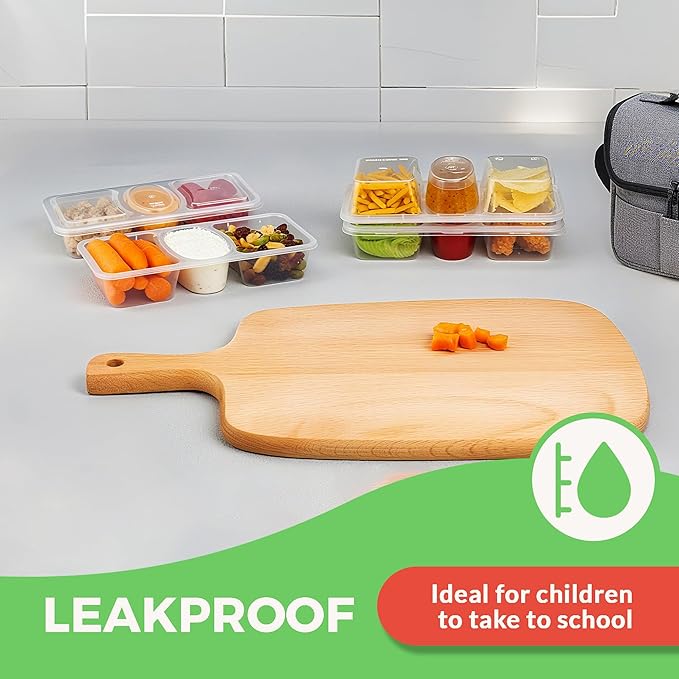 8 OZ Reusable Snack Containers with Lids, New 3 Compartment Condiment Snack Pack Containers 40 Sets