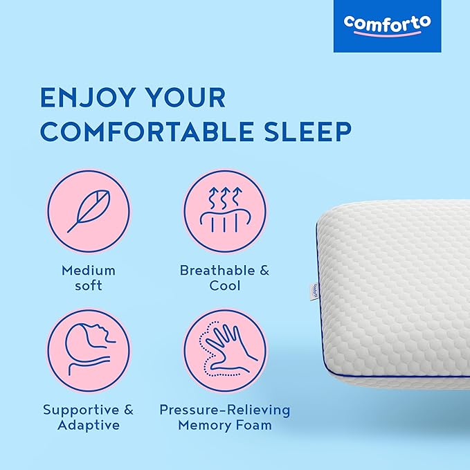 Classic Memory Foam Pillow – Classic Size Cooling Cervical Neck Pillow – Firm Support for Side, Back Sleepers, Pain Relief Pillow for Snoring – Shoulder Tension Bed Sleeping