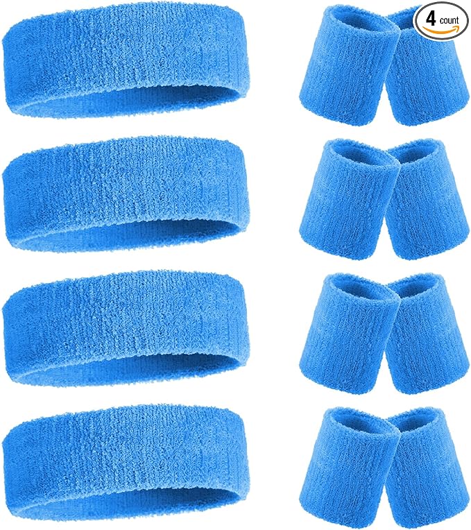 Civaner 12 Pcs 80s 90s Sweatbands Neon Headbands Wristbands for Men Women Party Sports Cotton Headbands Terry Cloth Athletic Sweat Bands for Tennis Football Gym Workingout Accessories