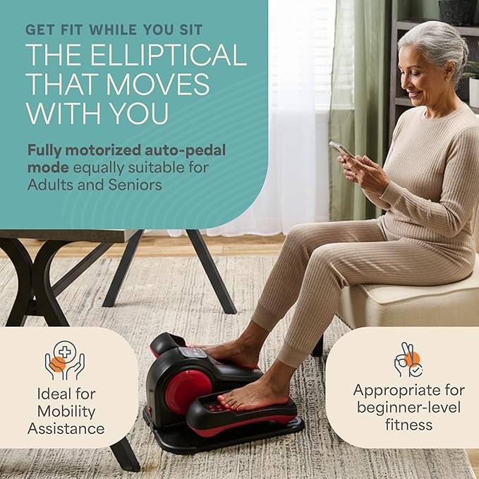 Lifepro Under Desk Elliptical Exercise Machine with or without Red Light, Seated Pedal Exerciser for Seniors & Adults, Quiet Elliptical Machine for Home or Office, Portable Leg Exerciser While Sitting
