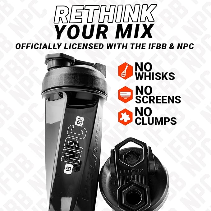 HELIMIX 2.0 NPC Officially Licensed Vortex Blender Shaker Bottle Holds upto 28oz | No Blending Ball or Whisk | USA Made | Portable Pre Workout Whey Protein Drink Shaker Cup | Mixes Smoothies Shakes