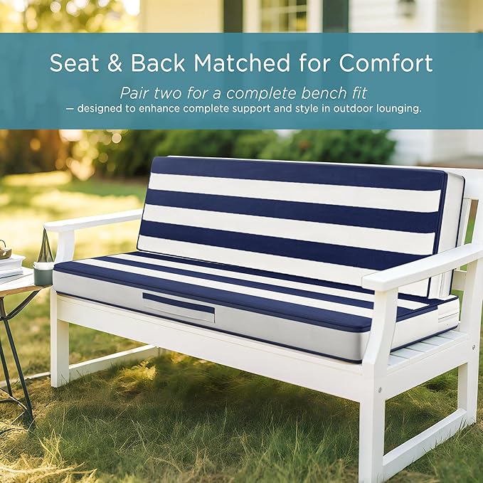 Codi Outdoor Bench Cushion 36 inch, Double Waterproof Patio Furniture Cushions Replacement for Swing, Porch, Couch, 36x18x3'', Breton Stripes