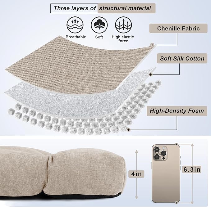 Bench Cushion 36 Inch - Chenille, High-Density Memory Foam, Non-Slip Bottom, Soft Durable Indoor Tufted Long Seat Cushion for Window Garden Furniture (Oyster White, 36x14x4 Inch)