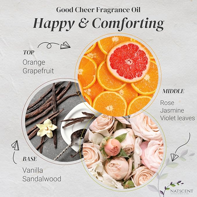 Good Cheer Essential Oils for Diffusers for Home, Nature-derived Citrus Essential Oil, Long-Lasting & Family-Friendly Diffuser Oils Scents, IFRA Certified, Cold Air & Ultrasonic - 4 oz
