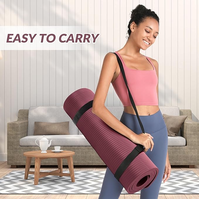 Quality Exercise Yoga Mat, 1/2-Inch Thick High-Density Foam for Full-body workout, Anti-Tear and non-slip Surface, Includes Carry Strap for Home & Studio Workouts,Multiple Options