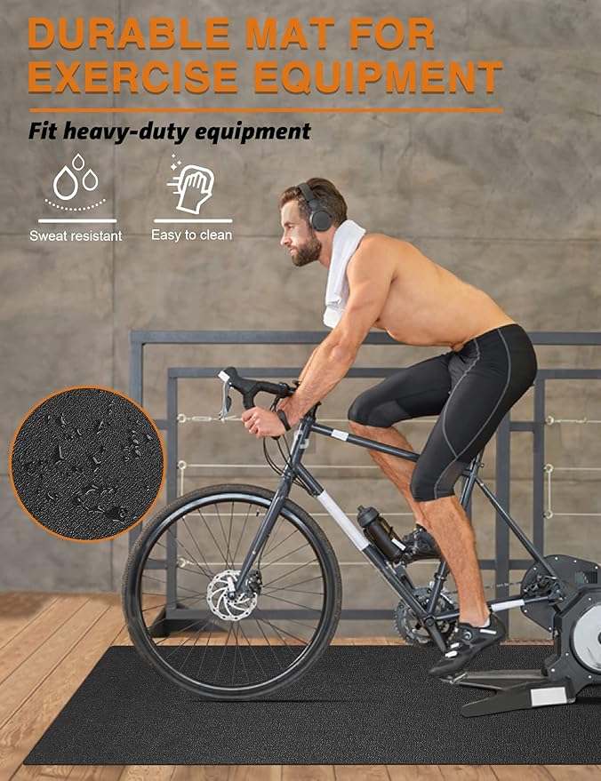 Treadmill Mat, 5'x2.5'/5.6'x2'/6.5'x3'/8'x3',6mm Thickness Exercise Equipment Mat for Carpet Hardwood Floors, Compatible with Walking Pad,Spin Bike,Elliptical Trainer,Rowing Machine