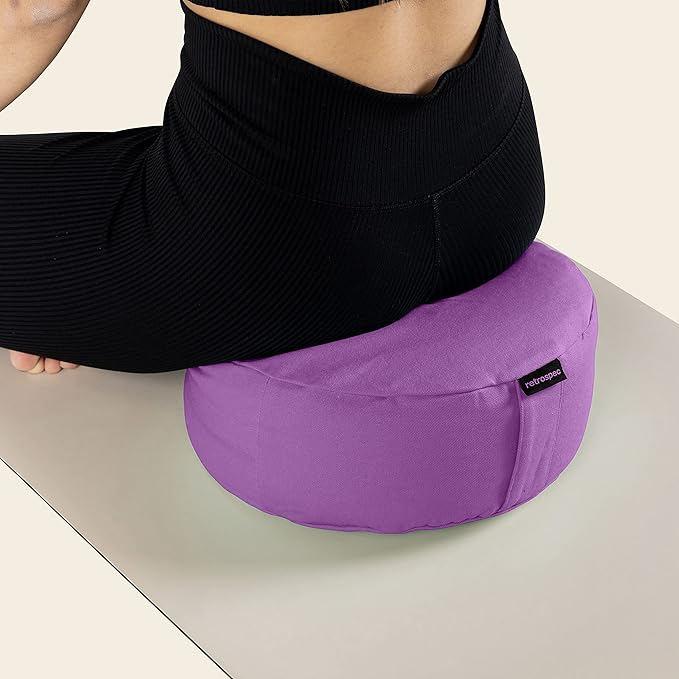 Retrospec Sedona Zafu Meditation Cushion Filled w/Buckwheat Hulls - Yoga Pillow for Meditation Practices - Machine Washable 100% Cotton Cover & Durable Carry Handle, Round