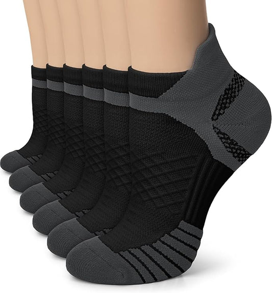 Iseasoo 6 Pairs Cotton Compression Ankle Socks – Cushioned Low Cut Running Socks with Arch Support for Women & Men
