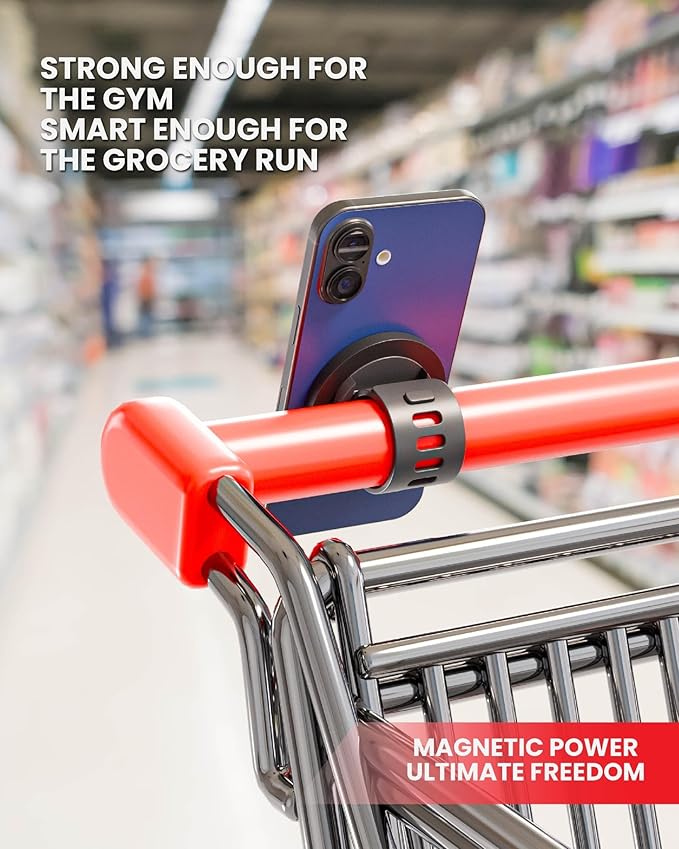 Bike Mount Stroller Phone Holder for MagSafe - Universal Magnetic Phone Mount for Stroller, Treadmill, Golf Push Cart, Steering Wheel, Peloton Bike & Tread - Exercise Accessories for iPhone