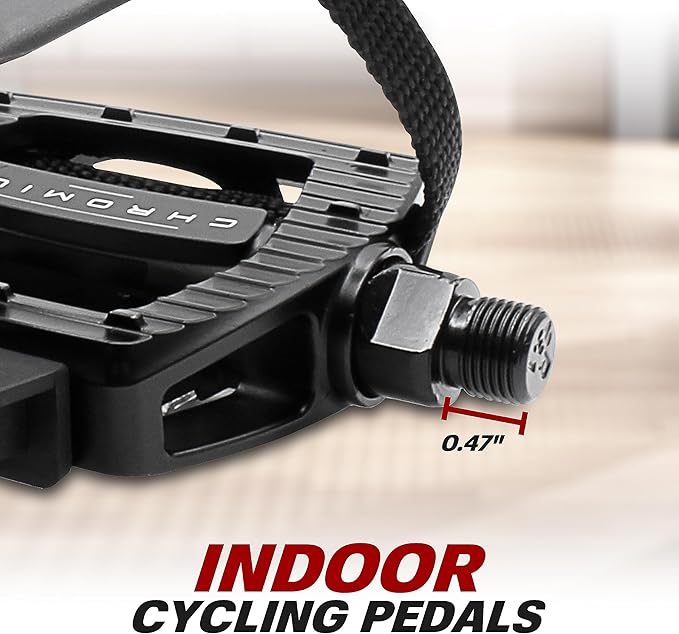 BV Bike Pedals Shimano SPD/Look Delta Compatible 9/16'' with Toe Clips - Peloton Pedals for Regular Shoes - Toe Cages for Peloton Bike - Exercise Bike Pedals - Universal Fit Bicycle Pedal