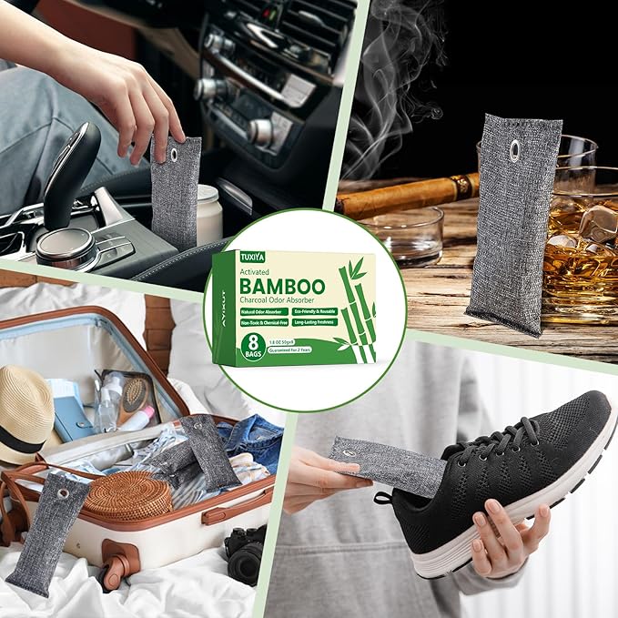 8Pack Activated Charcoal Odor Absorber, Odor Eliminator for Strong 0dor,Shoe Deodorizer,Bamboo Charcoal Air Purifying For in Car,Closet,Shoe, Basement(50g/1.77oz Each)