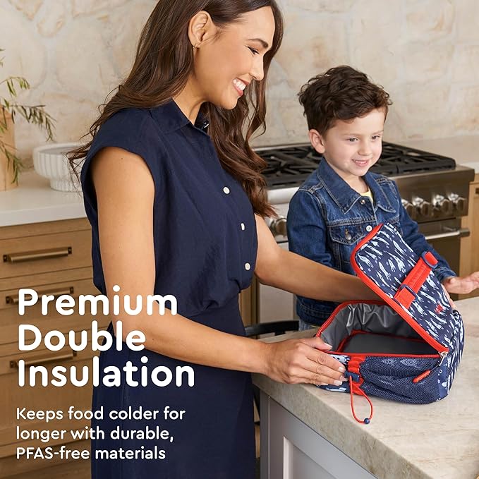 Bentgo Kids Lunch Bag - Durable, Double-Insulated Lunch Bag for Kids 3+; Holds Lunch Box, Water Bottle, & Snacks; Easy-Clean Water-Resistant Fabric & Multiple Zippered Pockets (Rocket)