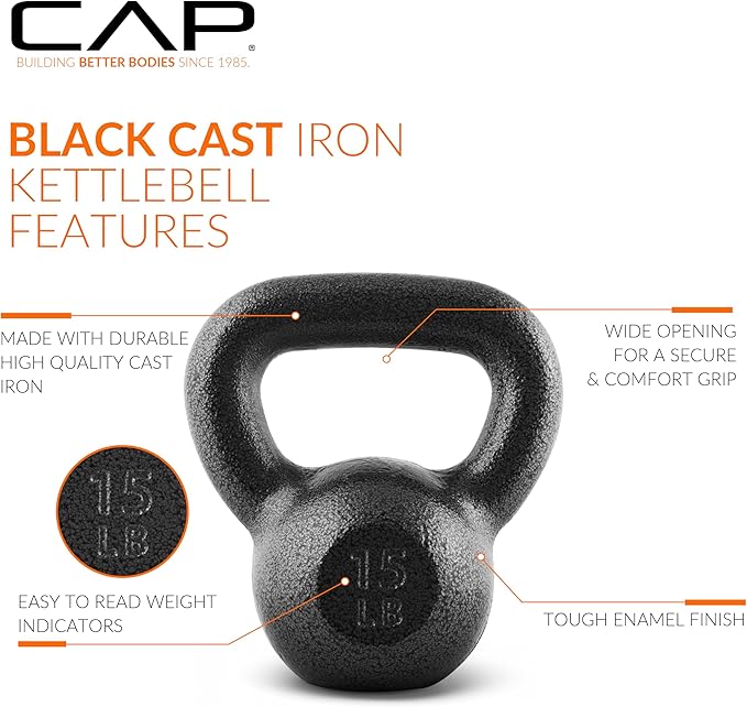 CAP Barbell Black Cast Iron Kettlebell Single or Set | 10-80 Lbs