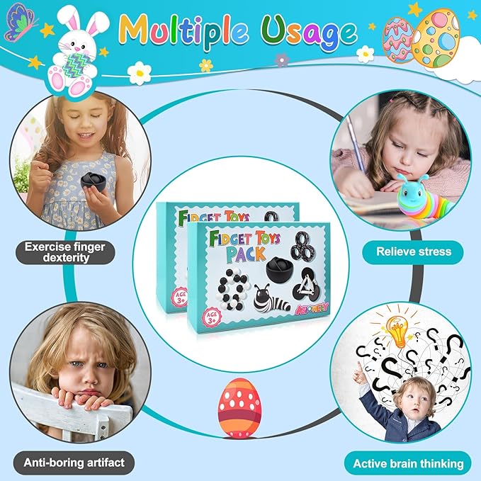 Fidget Toys Adults Pack, Fidget Spinner for Kids, Easter Basket Stuffers for Teens, 10PC Sensory Toys Set for Autism, Desk Toy Stress Relief Gift for ADHD