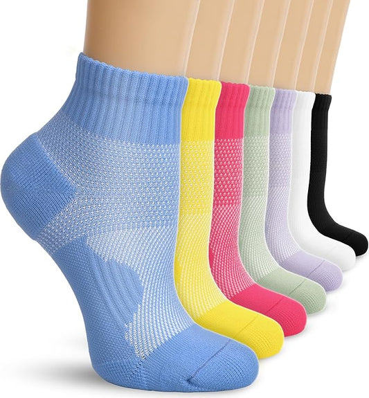 DHSO 7 Pairs Cushioned Ankle Compression Socks for Women Plantar Fasciitis Running Wicking Socks with Arch Support