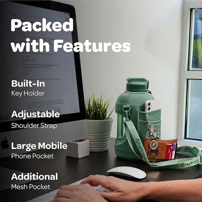 Hydracy Water Bottle with Time Marker -Large BPA Free Water Bottle & No Sweat Sleeve -Leak Proof Gym Bottle with Fruit Infuser Strainer & Times to Drink -Ideal for Fitness Sports & Outdoors