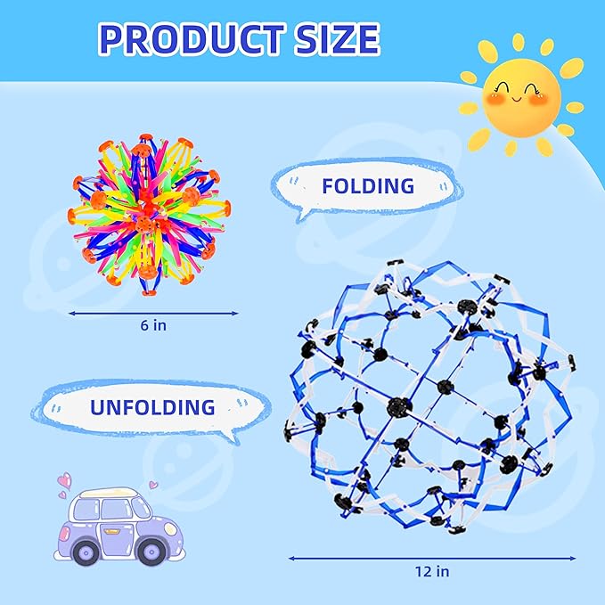 2Pcs Colorful Sphere Expandable Breathing Balls Fidget Toy-Stress Reliever ,Collapsible Expanding Magic Ball Toys from 6" to 12"for Kids & Adults Mindfulness Meditation Practices,Yoga -ADHD