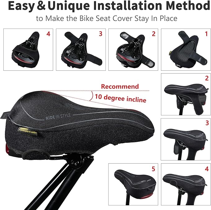 DAWAY Comfortable Bike Seat Cover - C3 Soft Gel & Memory Foam Padded Bike Seat Cushion for Women Men Seniors, Comfort, Fits for Peloton, Stationary, Exercise, Mountain and Cruiser Bicycle Saddles