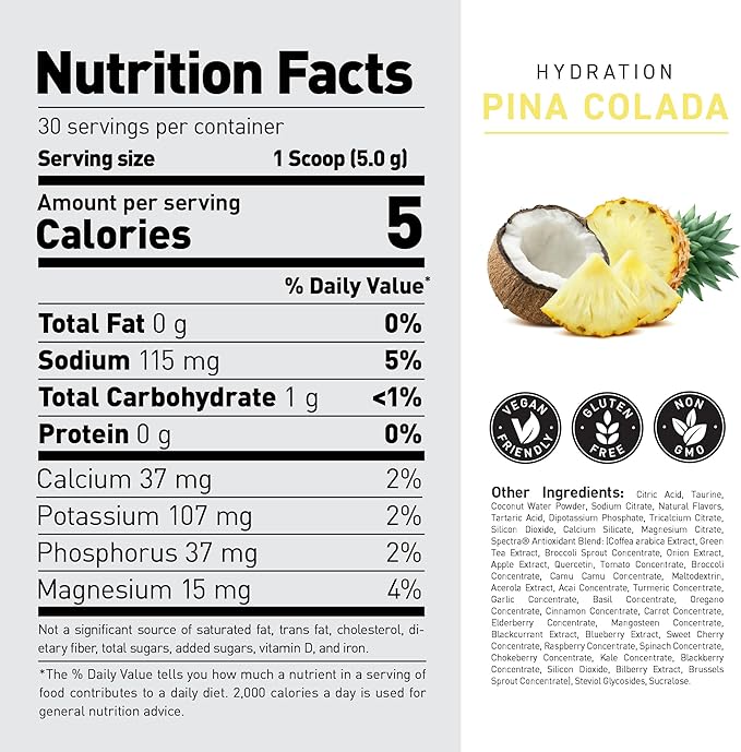 Kaged Electrolyte Hydration Powder | Hydracharge Pina Colada | Sports Drink for Men and Women | Pre, Post, Intra Workout Supplement | 30 Servings