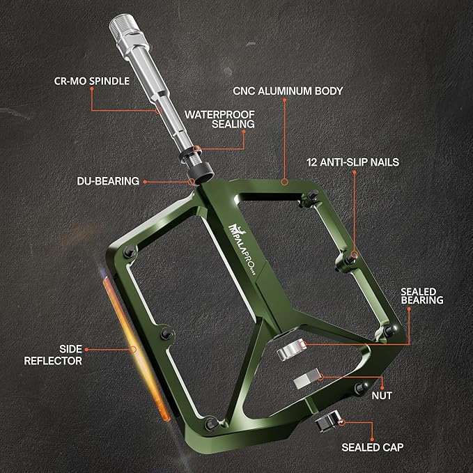 Flat Bike Pedals with Reflectors CNC Aluminium 9/16” – MTB Pedals with Extra Wide Platform and Removable Anti-Slip Pins – Lightweight Pedals for Mountain Bike & Road Bike 294 g