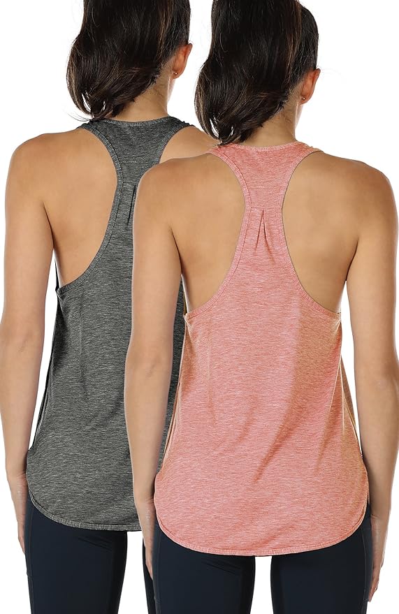 icyzone Women's Racerback Workout Athletic Running Tank Tops Loose Fit (Pack of 2)