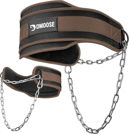 DMoose Fitness Dip Belt for Weight Lifting, Pullup, Squats & Dips - 36" Robust Steel Chain, Comfortable Neoprene Padding Supports 350lbs - Gym Weight Belt for Strength Training Workout & Weightlifting