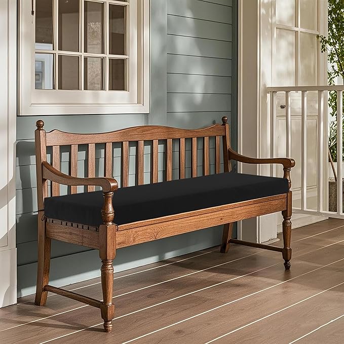 Outdoor Bench Cushion Waterproof 42"x18" – Fade-Resistant Patio Furniture Cushion with Ties for Porch Swing, Loveseat, or Indoor Bench Replacement, Black