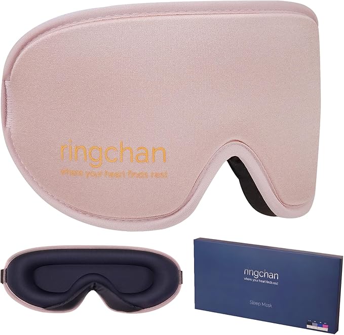 ringchan Sleep Masks for Women Travel or nap, 100% Black Out Eye mask for Sleeping, Comfortable for Eyelashes to Blink, Silky and Soft Against The Skin - Dusty Rose Pink