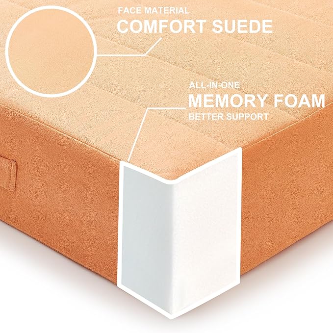 2 Pcs High Density Foam Floor Pillow - Upgraded Large Pillows Seating for Adults - Outdoor Floor Cushion with Soft Tufted Cover - Yoga Pillows for Sitting On Floor - 22 Inch Orange