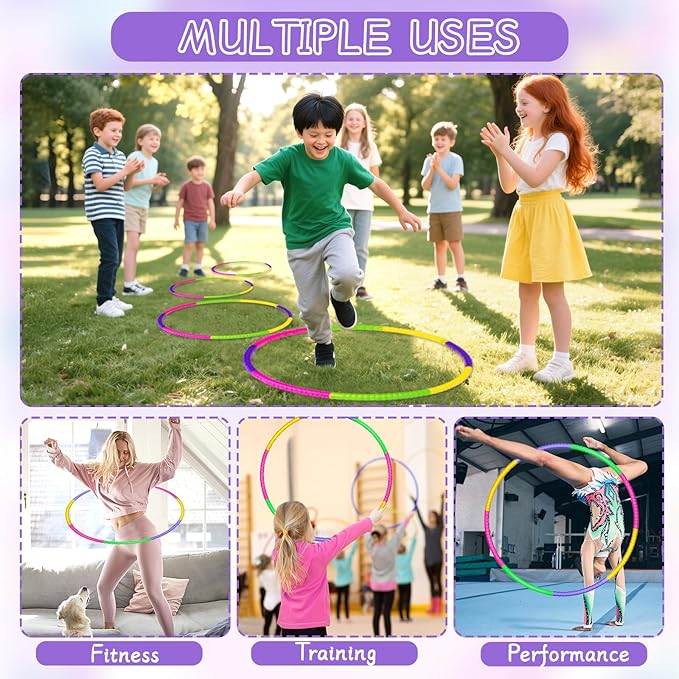 Exercise Hoops for Kids, 4P/8P Detachable & Size Adjustable Toy Color Hoop Rings for Outdoor Gymnastic Dog Agility Equipment Sports Party Games