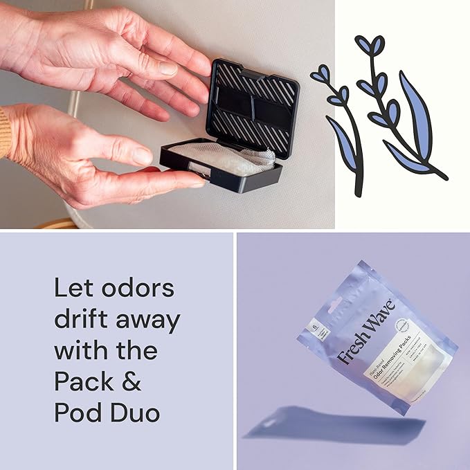 Fresh Wave Lavender Odor Eliminating & Deodorizing Packs | Bag of 6 & Fresh Pod Case | Safer Odor Relief for Small Spaces | Natural Plant-Based Odor Eliminator | Odor Absorbers for Home