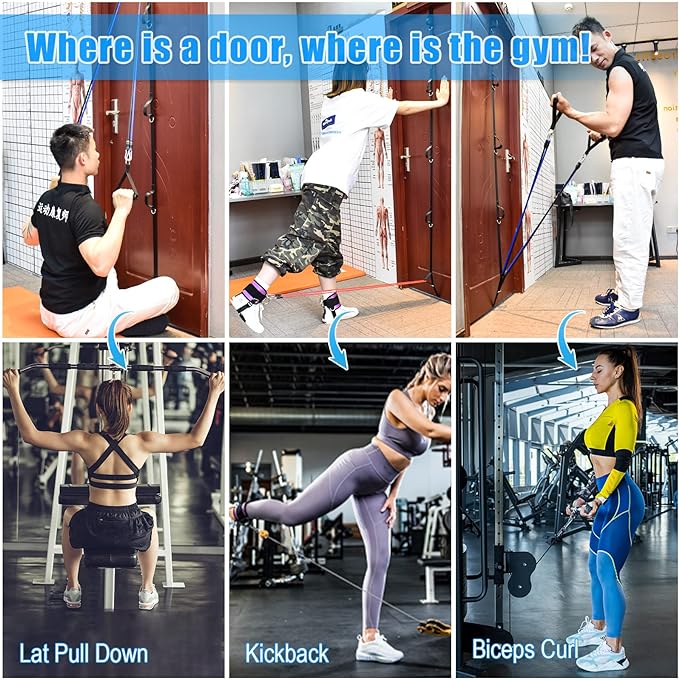 Brebebe Upgrade Door Anchor for Resistance Bands Exercise, Multi Points Anchor With 7 Loops + 7 D Rings, Home Gym Workout Equipment With Ratchet Adjust Tighten Strap, Not Loose, Sturdy