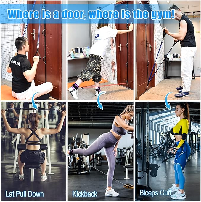 Brebebe Upgrade Door Anchor for Resistance Bands Exercise, Multi Points Anchor With 7 Loops + 7 D Rings, Home Gym Workout Equipment With Ratchet Adjust Tighten Strap, Not Loose, Sturdy