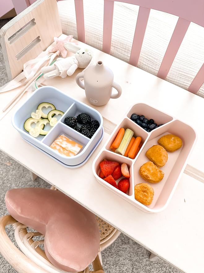 Leak Proof Bento Box Food-Grade Silicone Bento, BPA, Phthalate, Lead, & PVC Free - Bento Lunch Box for Daycare, Kids, & Adults - Leak Resistant Sets With Lids Snack Box Container (Peach 4)