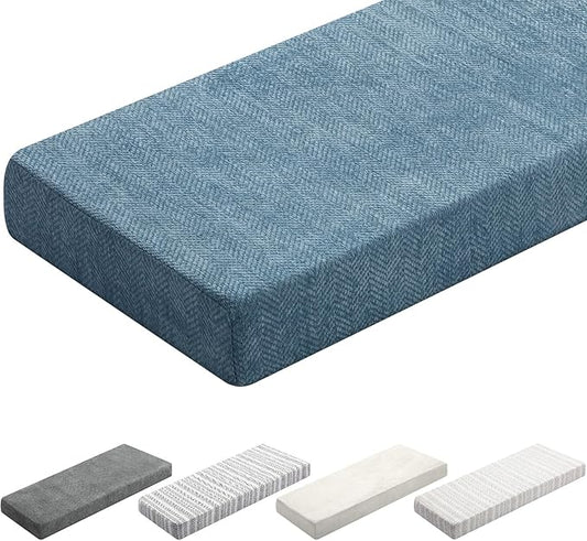 Leinuosen Bench Cushion 42x16x4 Inch for Indoor Furniture Weaving Texture Chenille Kitchen Bay Window Non Slip Seat Cushion Tufted Thicken Pad for Patio Porch, Mudroom Entryway (Haze Blue)
